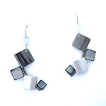 Stacked Squares Black Rhodium & Silver Dangle Earrings